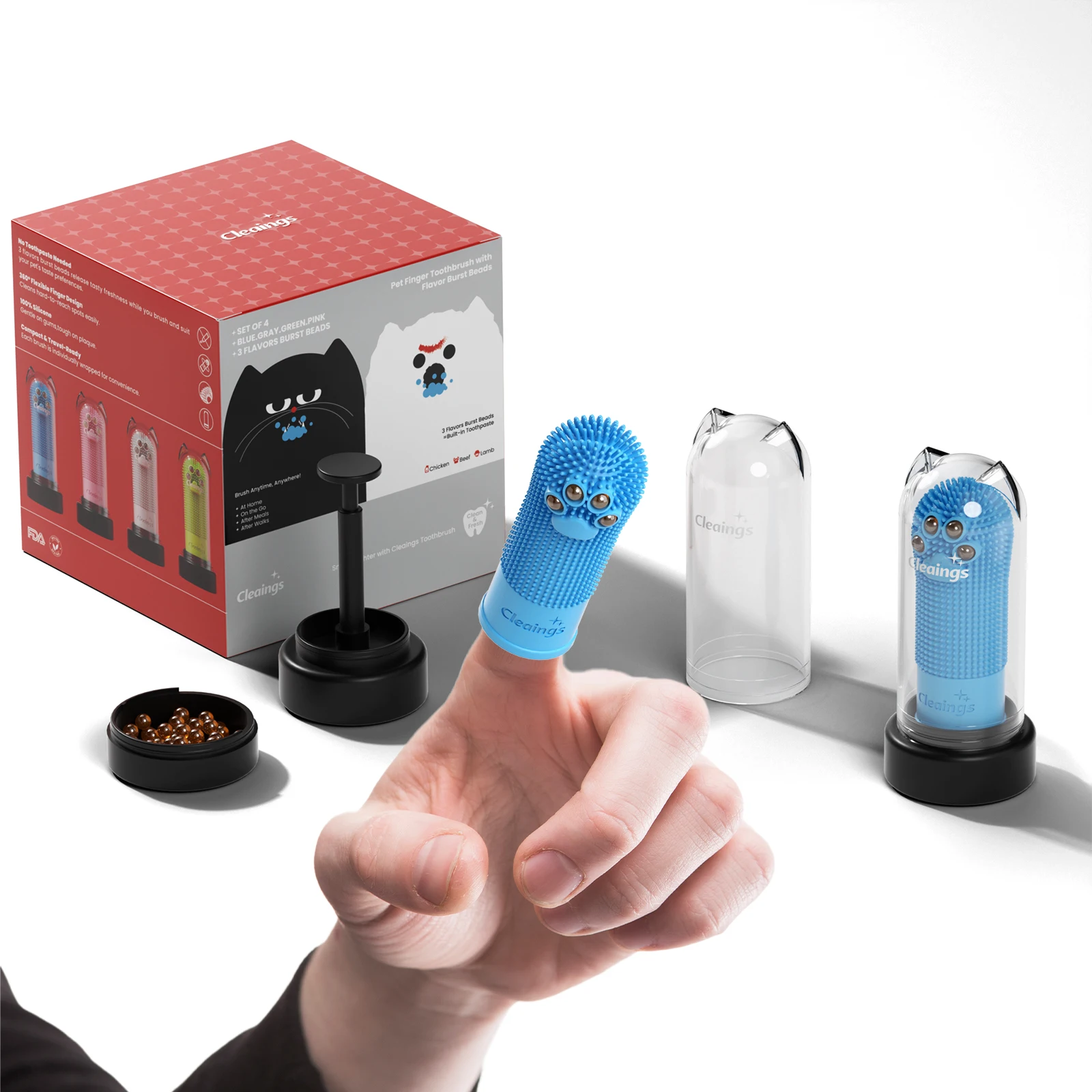 고양이와 강아지를 위한 2개입 부드러운 일회용 애완동물 손가락 칫솔 - 실리콘..