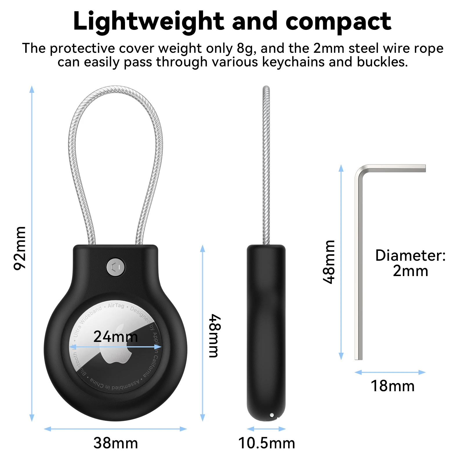 Premium 360° Protective AirTag Cover with Metal Keychain and Hex Wrench Kit