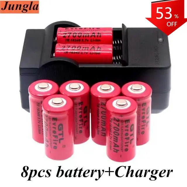 

Batterie lithium-ion 16340 3.7V 2700mAh Rechargeable pour lampe de poche LED, chargeur mural de voyage, pour piles CR123A