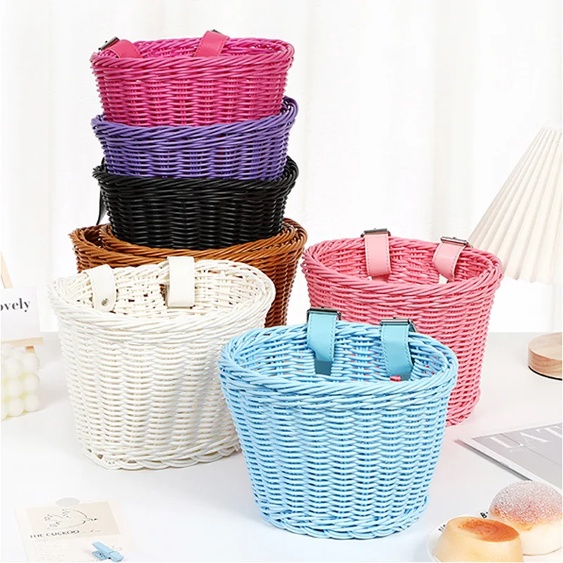 

Retro Children's Bicycle Basket Handmade Plastic Imitation Rattan Woven Storage Basket Hanging Backpack Food Small Back Basket