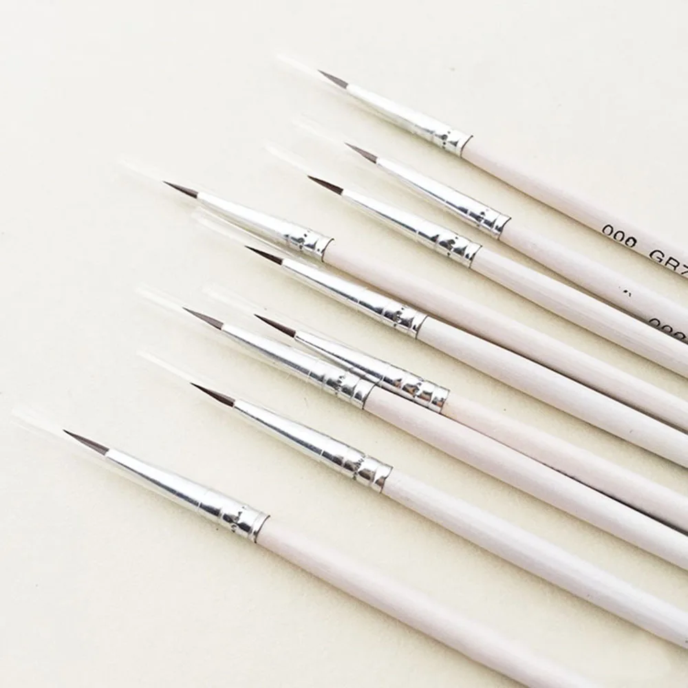 Point Tip Nylon Fiber Line Drawing Pen Artist Paint Brush Thin Hook Watercolor Brush Wooden Handle Painting Tools 10PCS painting brushes