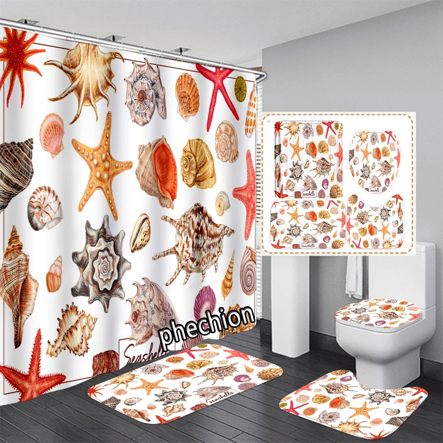 

Морская ракушка, морская пляжная 3d-занавеска для душа с принтом, водонепроницаемая занавеска для ванной, комплект Противоскользящих ковриков для ванной, коврики для туалета X25