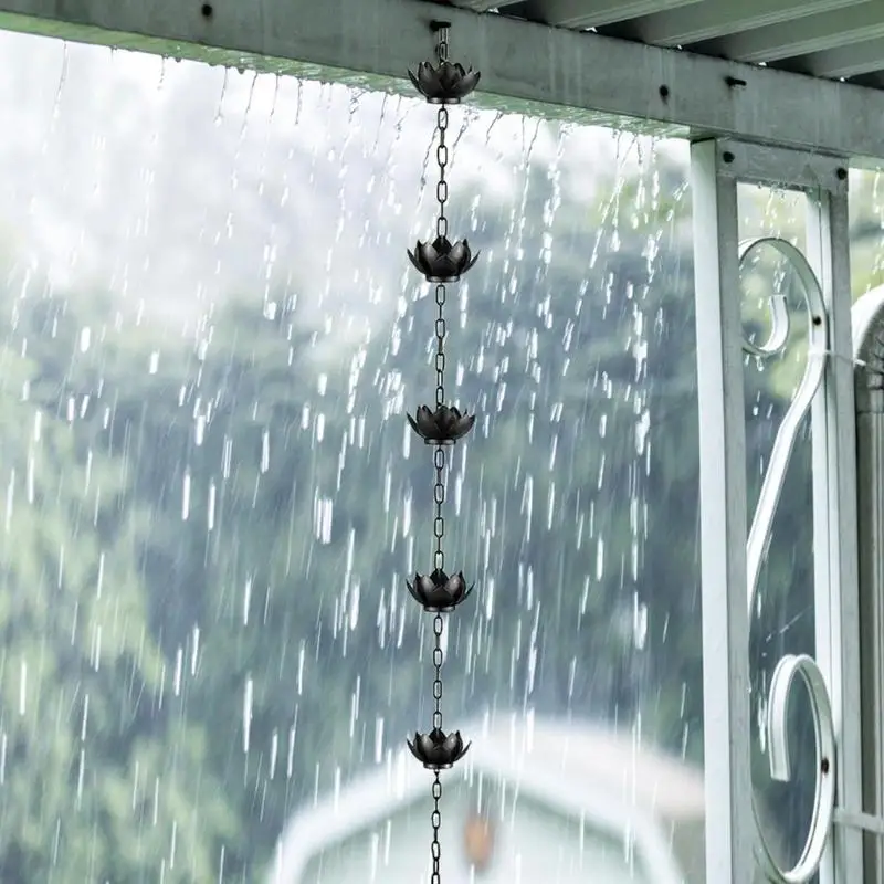 Rain Catcher Chain Lotus Flower Gutter Rain Catcher Functional and Decorative Replacement Gutter Rainwater Diverter Copper Lotus