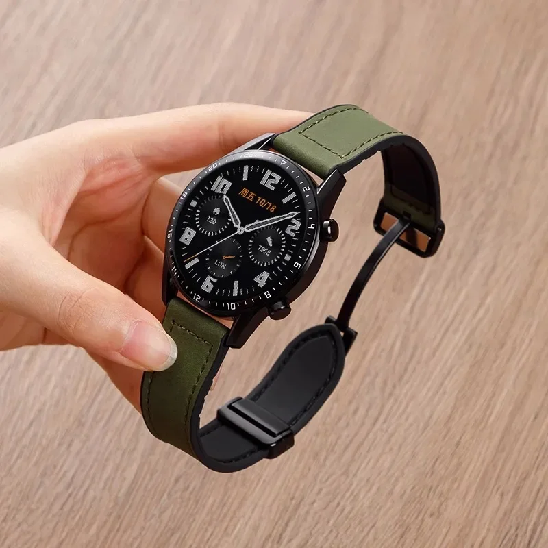 Premium 22mm Leather Silicone Magnetic Watch Band Strap