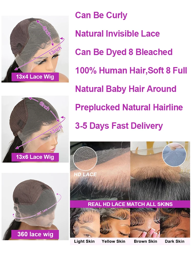 40 50 Inch Bone Straight 360 Lace Frontal 100% Human Hair Wigs HD Frontal Wig 13x6 13x4 HD Lace Front Human Hair Wigs For Women 6