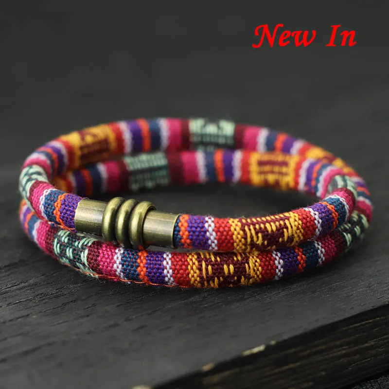 Tibetan Symbol Cord Chain Bracelet with Magnetic Clasp