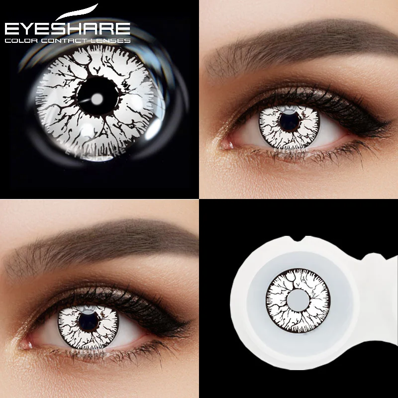EYESHARE Halloween Black & White Cosplay Contact Lenses - Mesh Blind Effect
