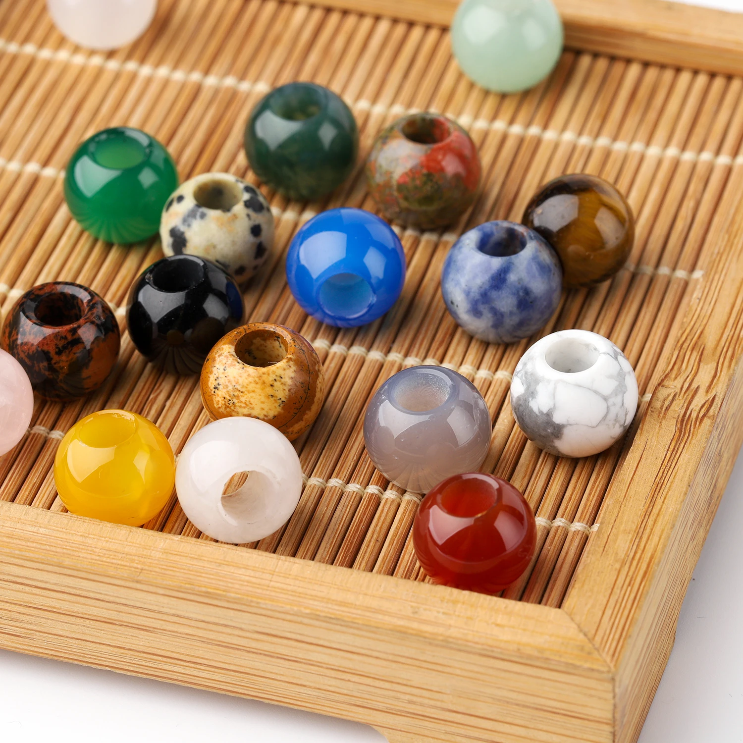 12mm 자연 큰 구멍 돌 구슬 마노 타이거 아이 옥 느슨한 구슬 보석 만들기 DIY 목걸이 팔찌 화분 화분-Freehip.co.kr