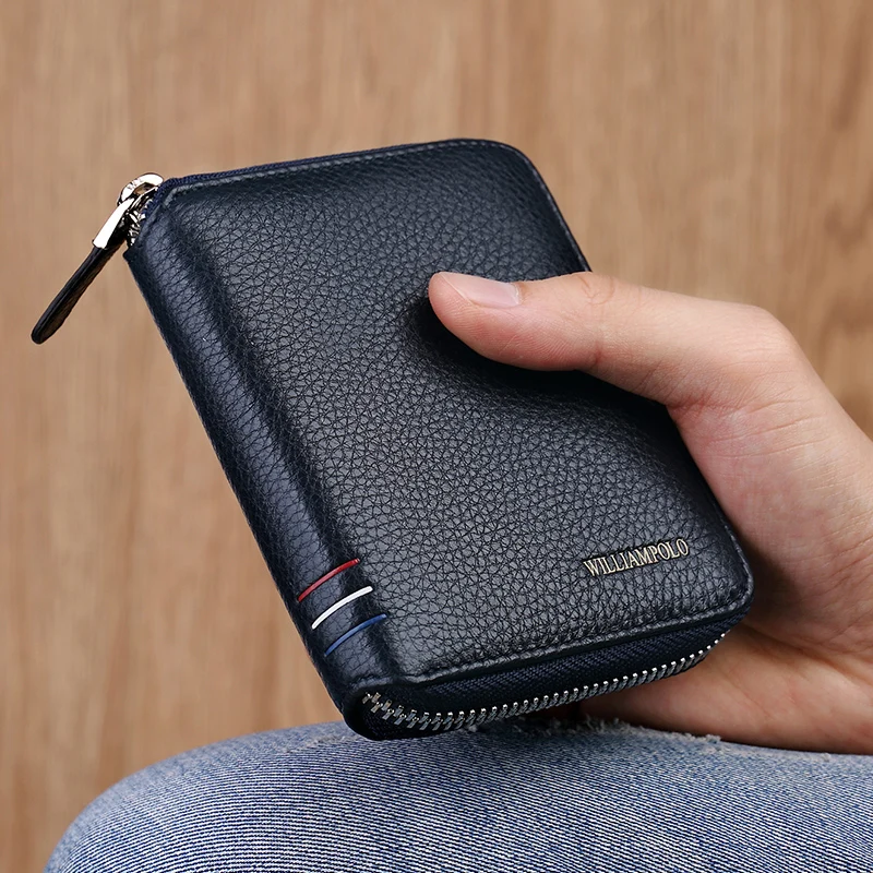 Short zipper head layer cowhide purse women's purse leather women's universal men's and women's card bag 4