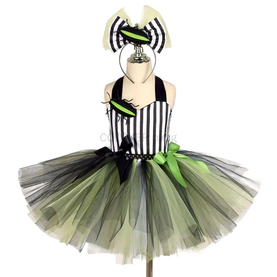 Cosplay Costume Kids Girls Dress Animal Tutu Skirt Outfit Halloween Costumes Kids Girl Black White Striped Tulle Tutu Dress Headband 2PCS Toddler Halloween Outfit Beetle Cosplay