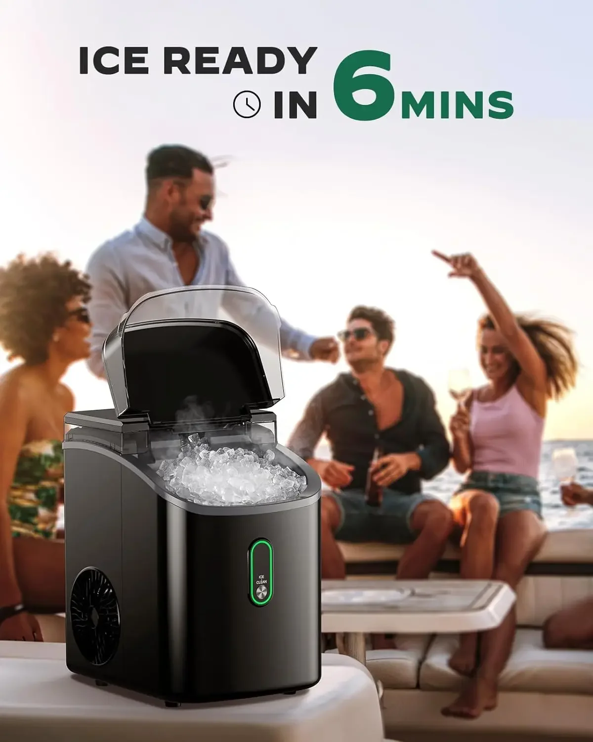 NEW Nugget Ice Maker Countertop, Pebble Ice Maker with Soft Chewable Ice, One-Click Operation Machine with Self-Cleaning
