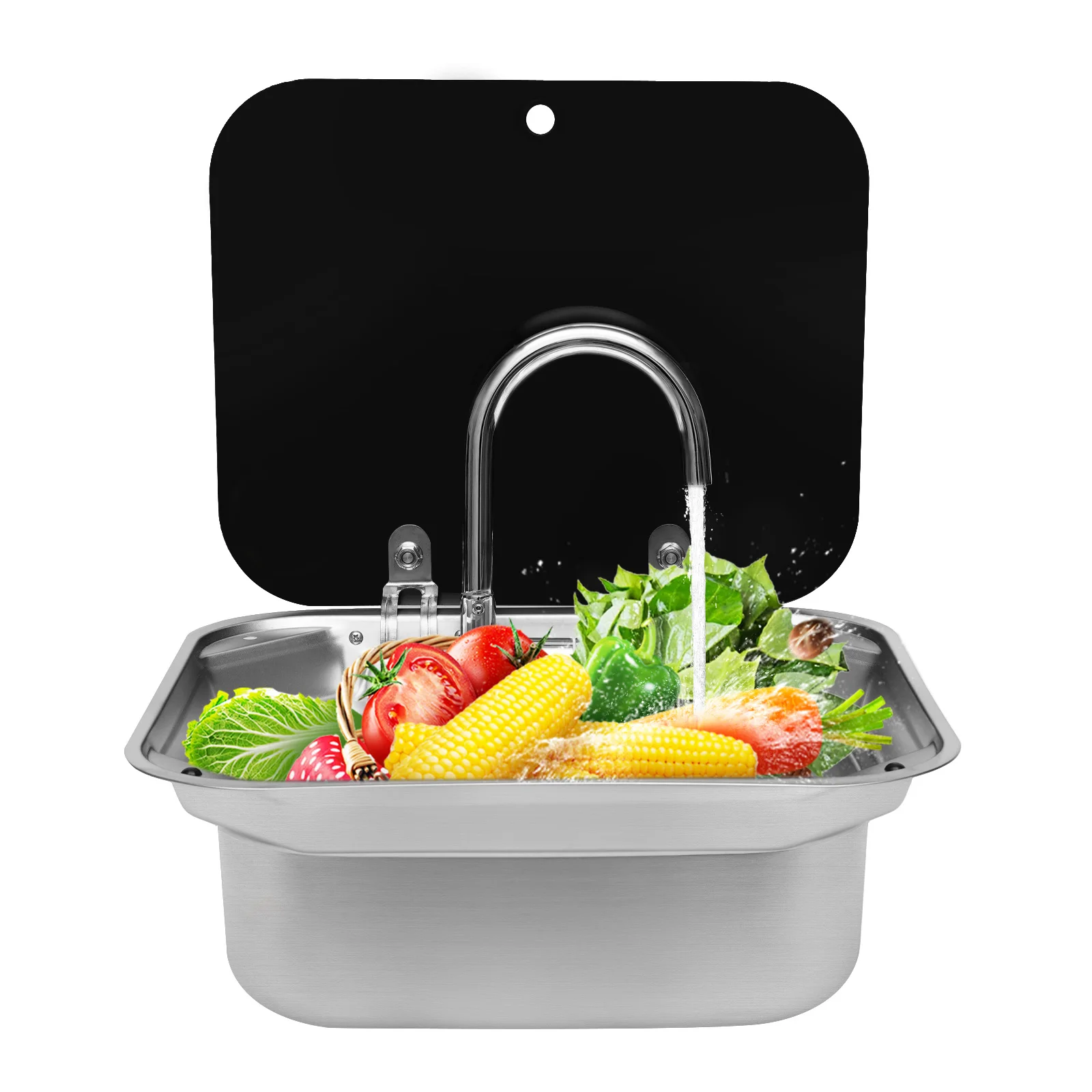 RV Caravan or Boat Stainless Steel Hand Wash Basin Sink with Folded Faucet  van Camper Trailer Accessories Sink with Tap 5