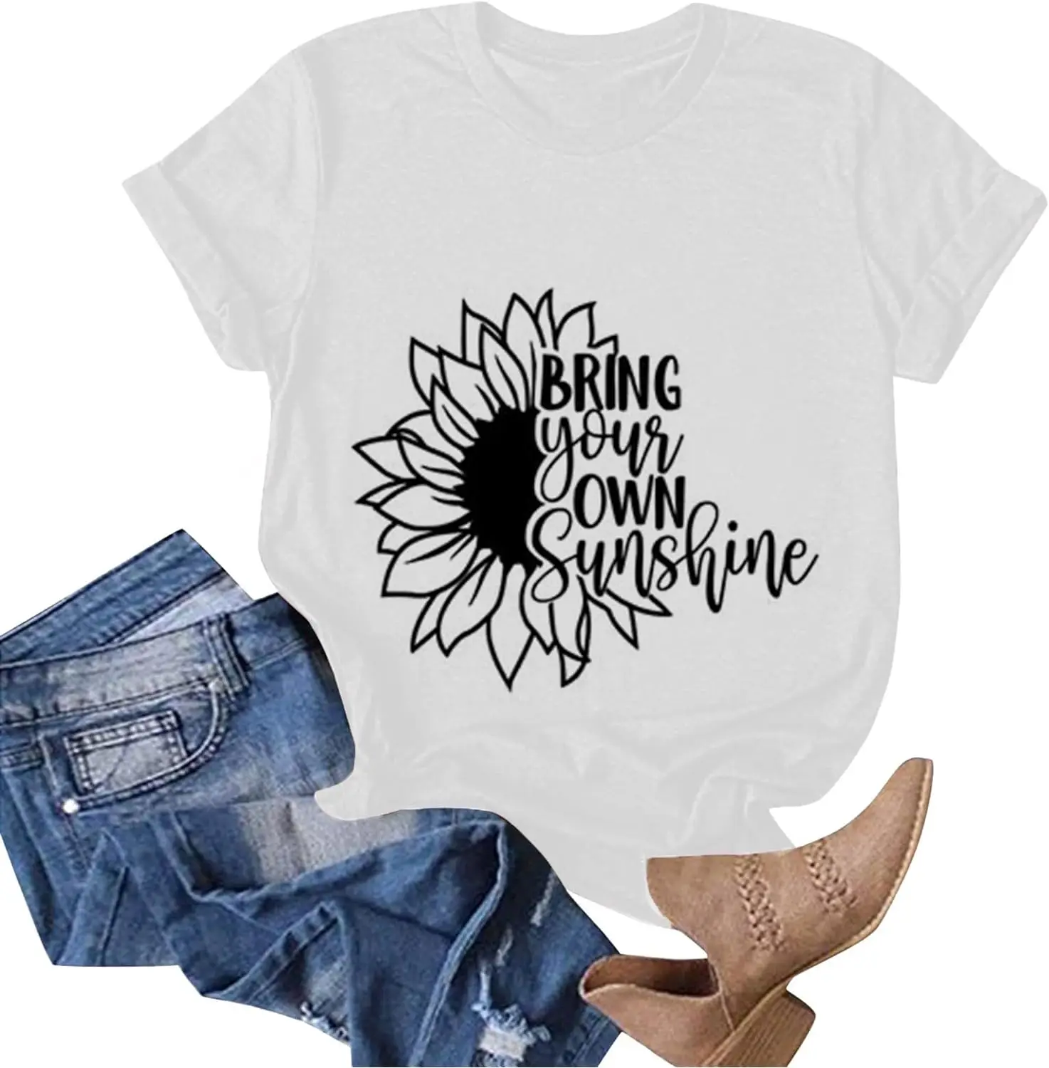 

Забавные футболки Bring your own Sunshine, женские маленькие топы, белая толстовка, одежда для девочек-подростков, свитер с вышивкой L