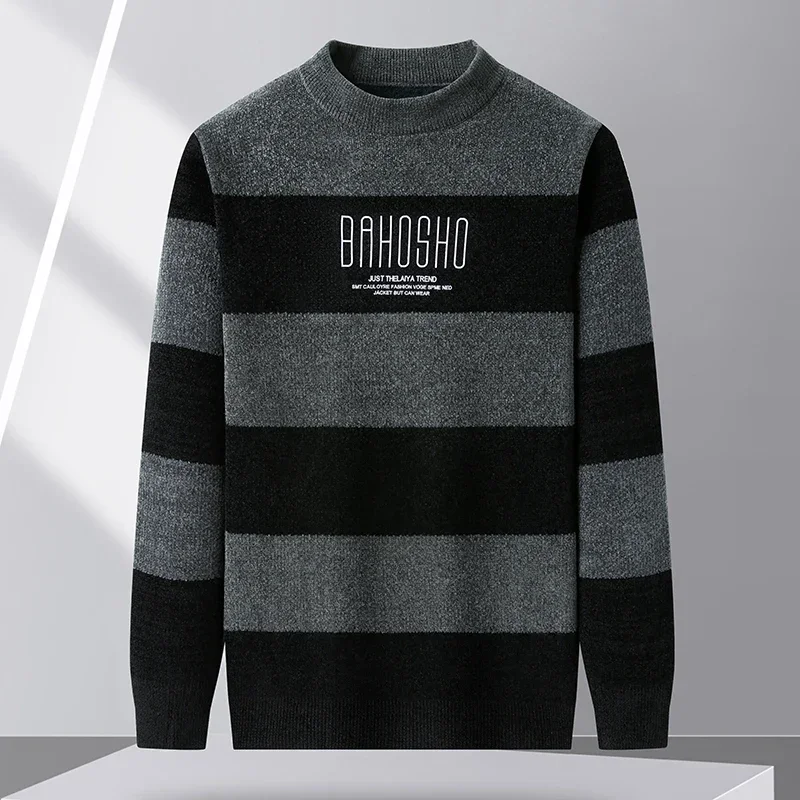 thumbnail image 1 of Suéter de cuello redondo para hombre, suéter de punto a rayas, ropa de diseñador de lujo para hombre, sudaderas de manga larga, invierno para hombre, 1 of 5