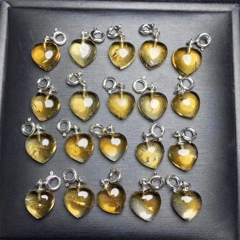 S925 Natural Citrine Heart Pendant Femme Heart Quartz Geode Cut Necklace Crystal Piont Healing 2PCS