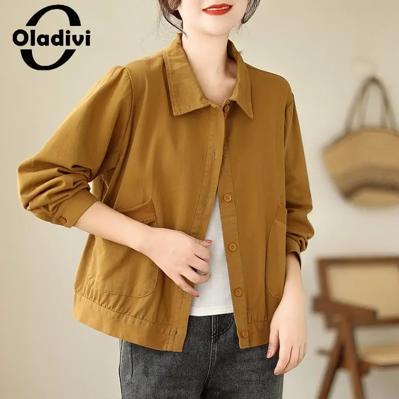 

Oladivi Large Size Women's Pockets Jacket 2023 Spring Autumn New Casual Loose Coats Female Oversized Clothing Big Overcoats 9360