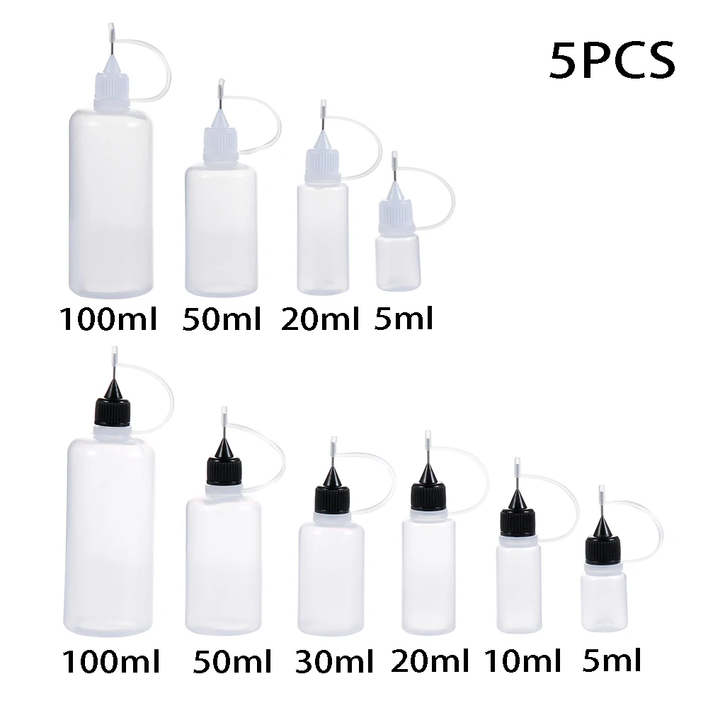 Plastic Squeezable Tip Applicator Bottle Dropper Bottles with Needle Tip Caps for Eye Glue Liquid 5/10/20/30/50/100ml 5 Pcs glue applicator bottle plastic storage bottle