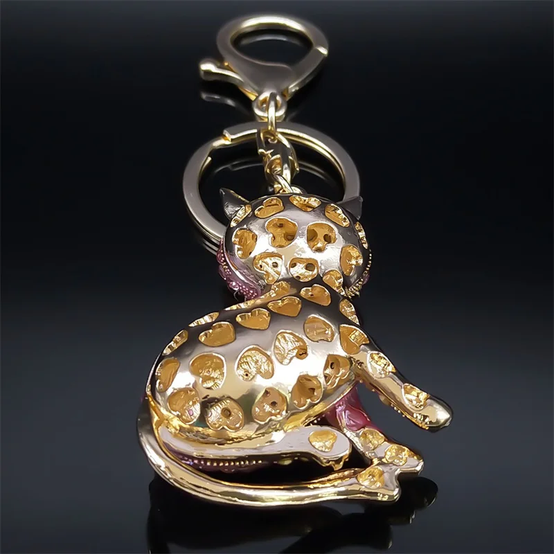 Portachiavi Gattino Con Strass Cristallo - Ciondolo Portafortuna Per Chiavi, Borsa, Auto, Regalo Donna, Oro