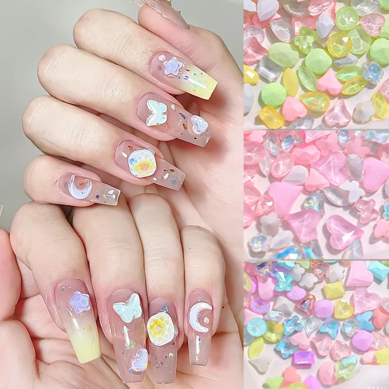 Description Picture 6 of itemkawaii Mocha Macaron Nail Art Decorations jelly Ice Translucent Cognac Mix Shapes Sharp Charms Nail Art Rhinestones Decor Mani
