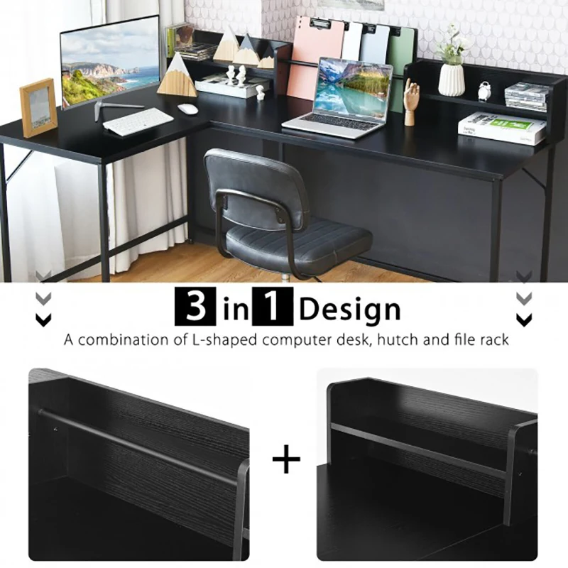 Description Picture 6 of item5.5 Inch L-shaped Corner Design Computer Desk  Durable Engineered Board Bookshelf Reinforce Steel Frame Modern Office Desks