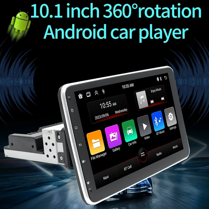 1Din Adjustable Rotatable Screen 2G+64G Car Multimedia Player 10.1Inch Android 13 Wireless Carplay Android Auto