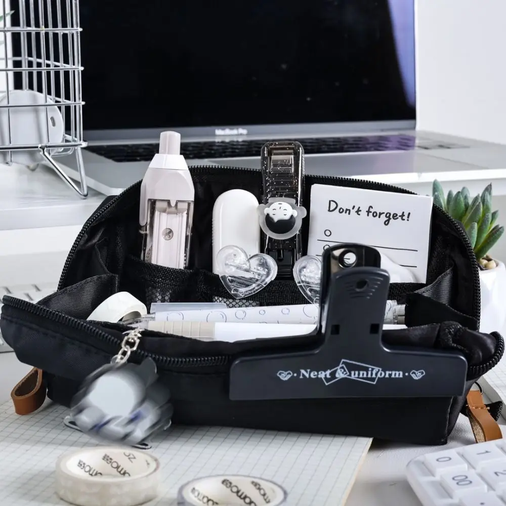 휴대용 캔버스 펜 가방 대용량 검은색 연필 케이스 학교로 돌아가는 선물 펜 상자 학생용