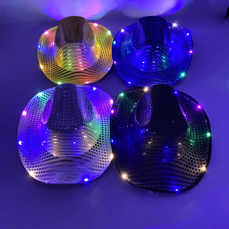 LED 카우걸 모자 라이트 업 재즈 캡, 무대 쇼 코스튬 장식, 휴일 조명 용품, 형광 파티 소품, 신상
