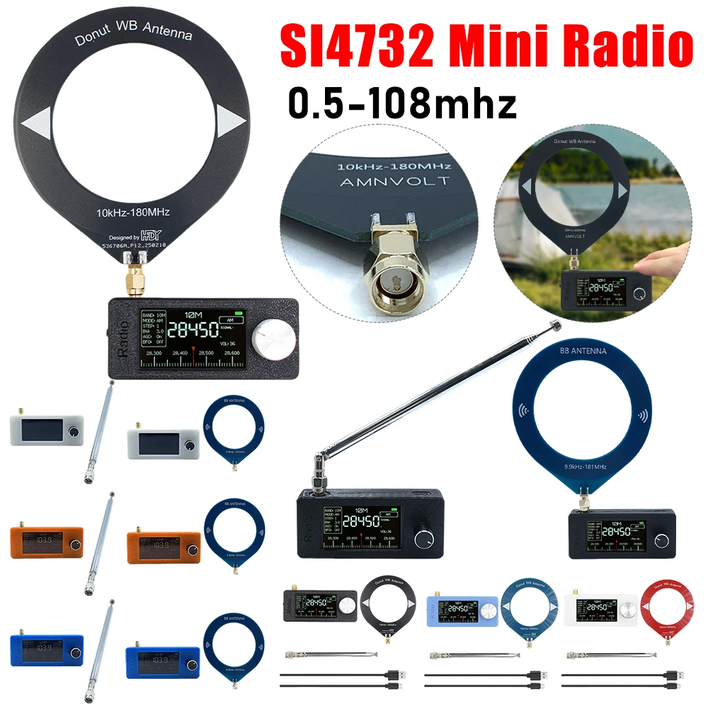 SI4732 Pocket Mini Radio LSB USB AM FM Portable Radio 0.5-108mhz 1.9inch IPS Screen FM/AM Radio with Antenna HF SW MW VHF Radio