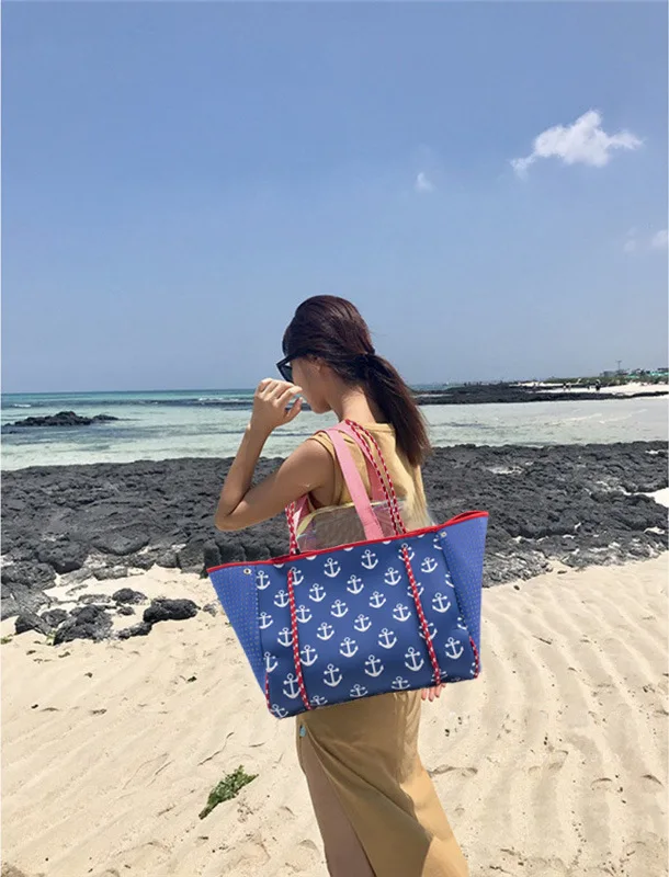 blue neoprene beach bags