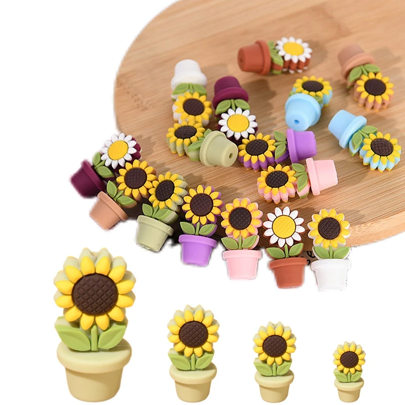 

5/10pcs New Silicone Beads Sunflower Pots Focal Beads DIY Handmade Beaded Pen Keychain Necklace Accessories for Jewelry Making