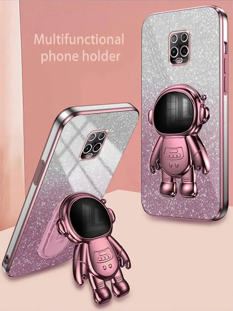 Luxury Glitter Plating Astronaut Holder Stand Silicone Back Cover