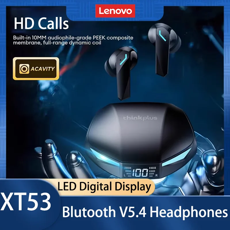 新しいレノボ XT53 ワイヤレス Bluetooth 5.4 イヤホンスマートタッチ