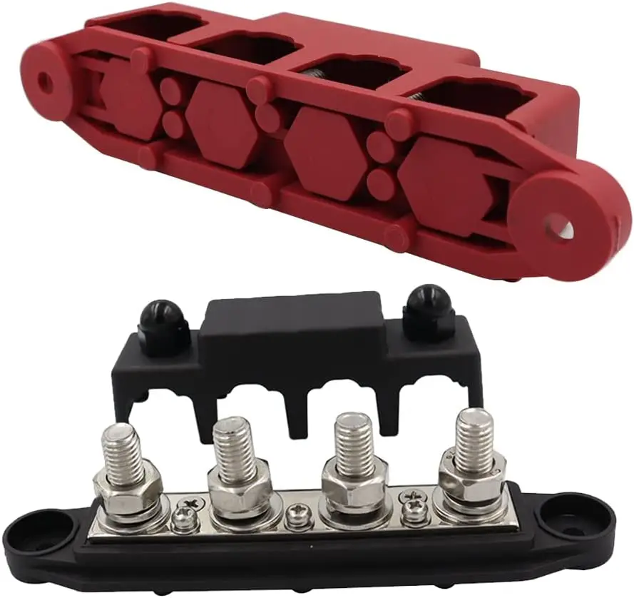 12V Power Distribution Block 250A Bus Bar with 4 x 5/16" Studs Marine Battery Busbar Terminal Block for Automotive