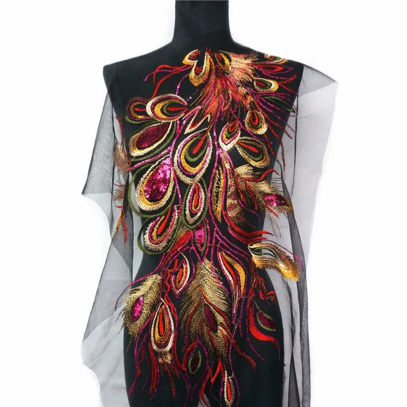 Elegant Sequin Embroidered Peacock Feather Lace Trim