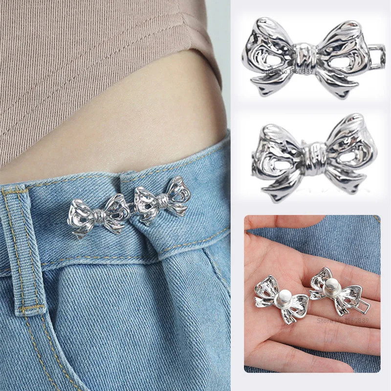 Bowknot Button Adjuster for Pants Skirts Waist Tightener Adjustable Waist Buckle for Jeans No Sewing Required Clothing Supplies