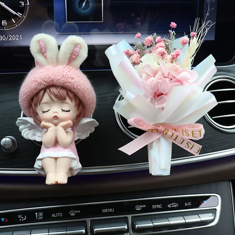 

Mini Rose Bouquet Car Air Vent Clip Creative Flowers Mini Bouquet Car Perfume Air Freshener Gypsophila Carnation Ornament