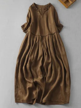 Japanese Sle Pure Color Linen Dr Women's plus Size Slimming Midi Skirt Ruffle Splicing Cotton Linen Full Skirt 1