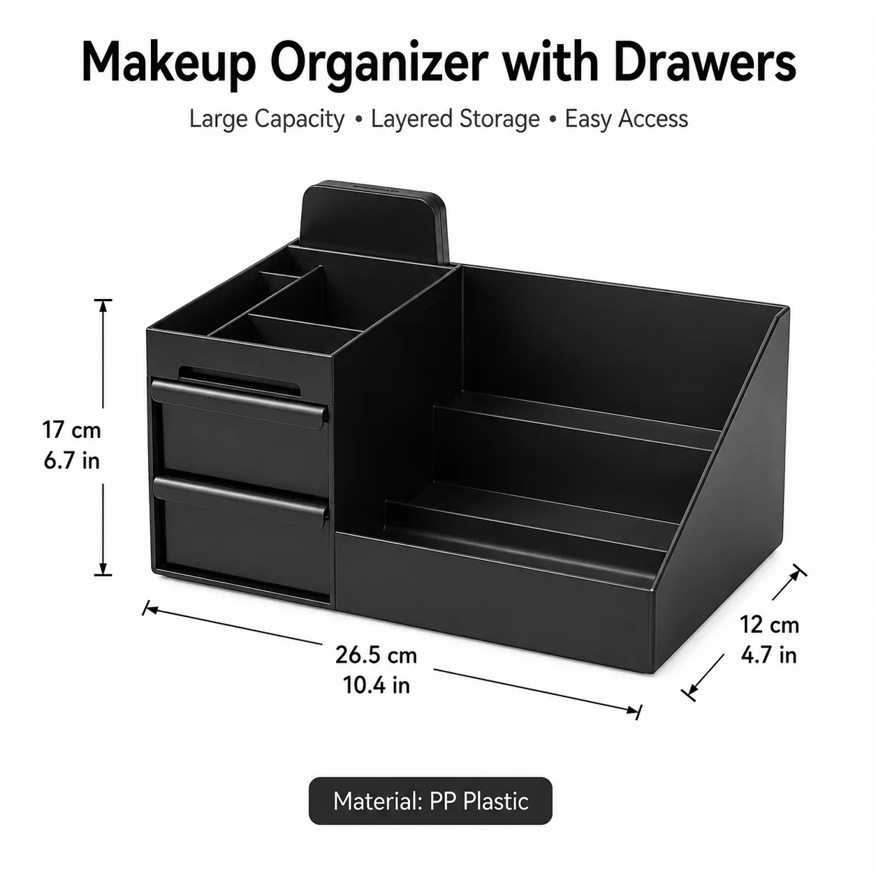 Compact Makeup and Jewelry Organizer with Drawers - Vanity Storage Solution for Cosmetics and Accessories