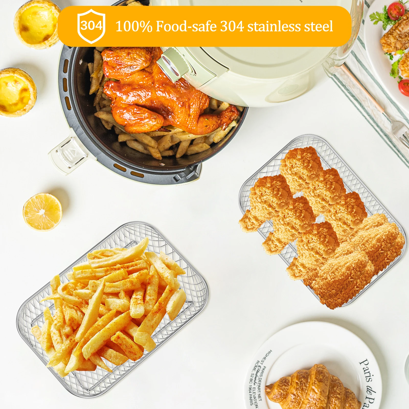 3 Layer Air Fryer Rack Stainless Steel Stackable Grilling Rack Air Fryer Accessories Oven Grill Steamer Cooker Kitchen Tools steamer rack air fryer rack