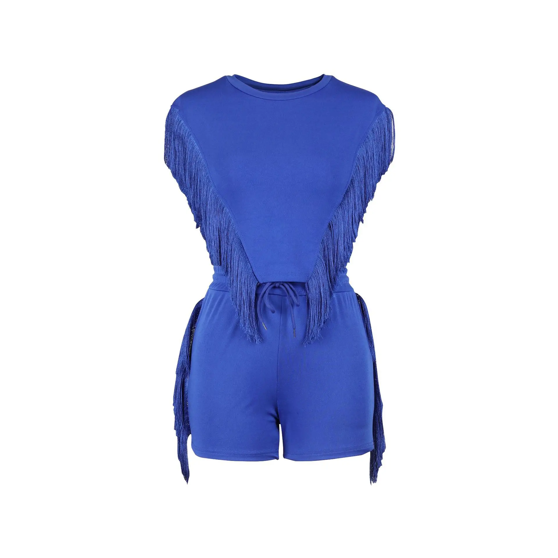 

Women Sexy Summer Streetwear Set Female 2PCS Outfits Girl's Sleeveless Tassel Tops Shorts Suit Lady's Two Piece Sets