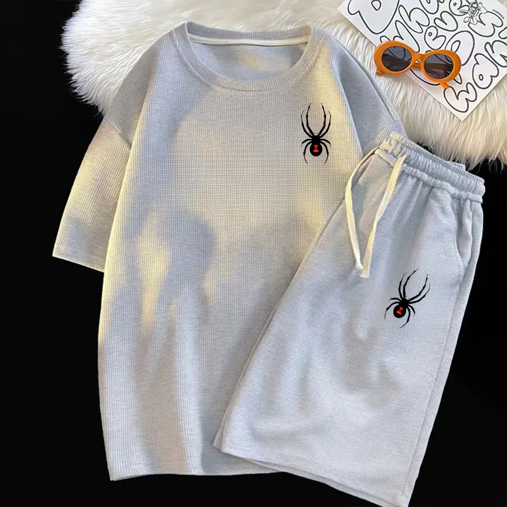 Conjunto de dos piezas de marca de verano con diseño de gofres para hombre, camisetas, pantalones cortos, traje deportivo para correr, conjunto de 2 piezas, chándal informal, ropa de calle, conjunto d