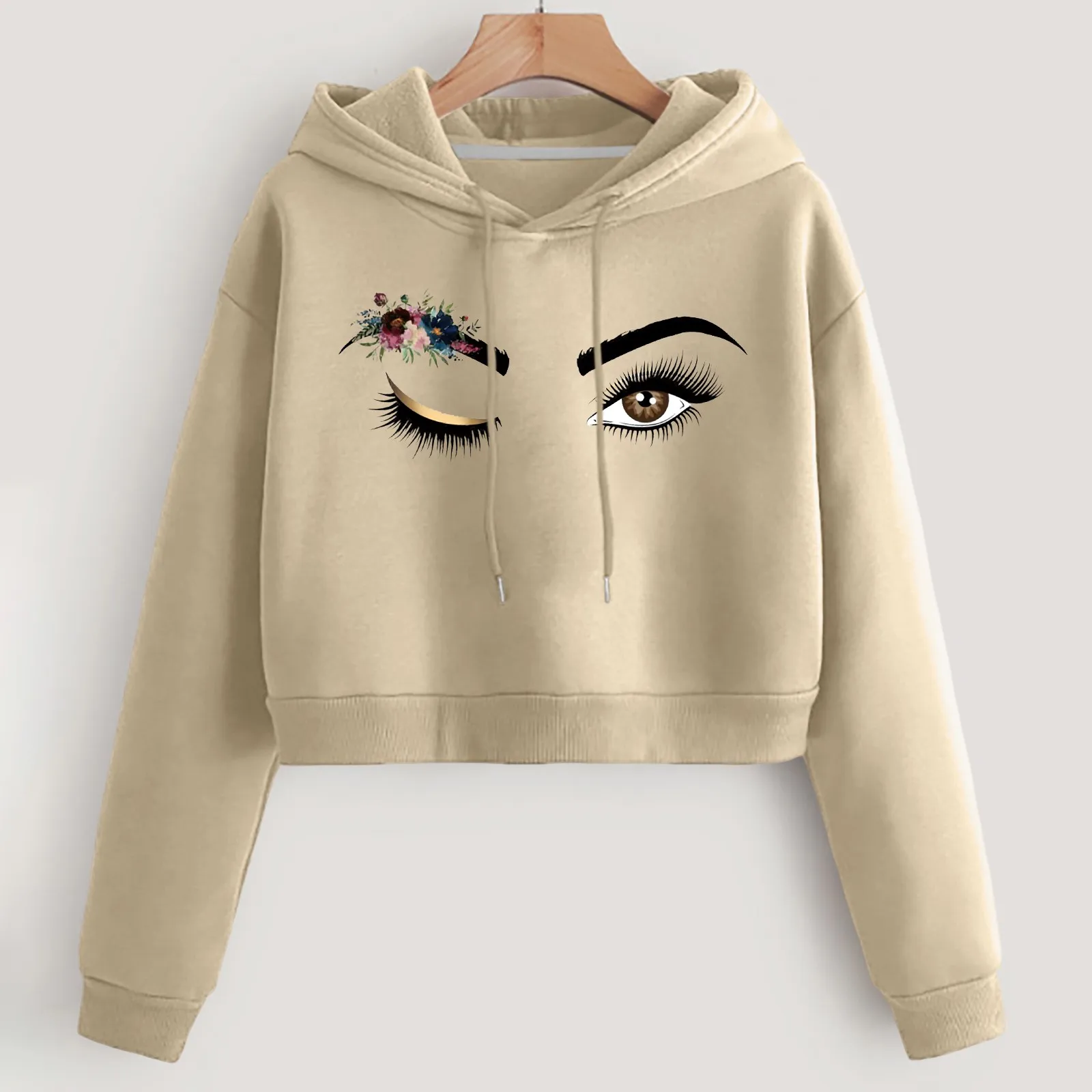

Printed Crop Top Harajuku Long Sleeve Women Hoodie 2023 Y2k Sweatshirts Eye Sweaters Autumn Female Clothes Gothic Streetwear
