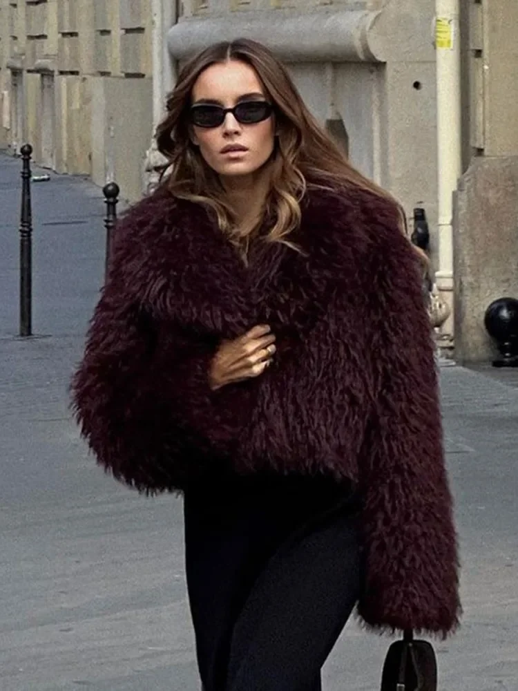 

Cropped Furry Faux Fur Women Coats Loose Warm Long Sleeve O Neck Short Jackets Autumn Winter Female Fluffy Overcoat Streetwear