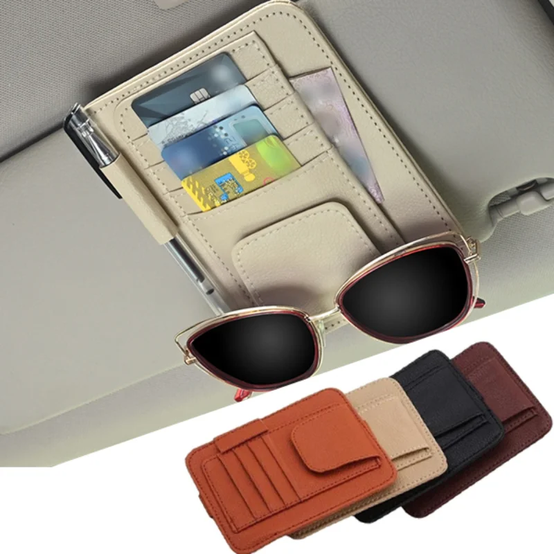 Auto Sonnenblende Lagerung Gläser Organizer Bills Brieftasche Halter Ticket  Kreditkarte Clips Leder Auto-Innen Visier Zubehör