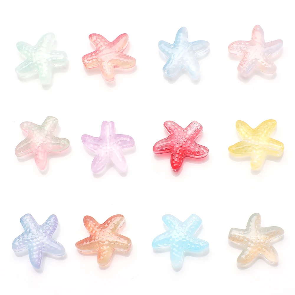 30 Pcs 14mm 그라디언트 색상 크리스탈 유리 불가사리 펜던트 여성을위한 매..