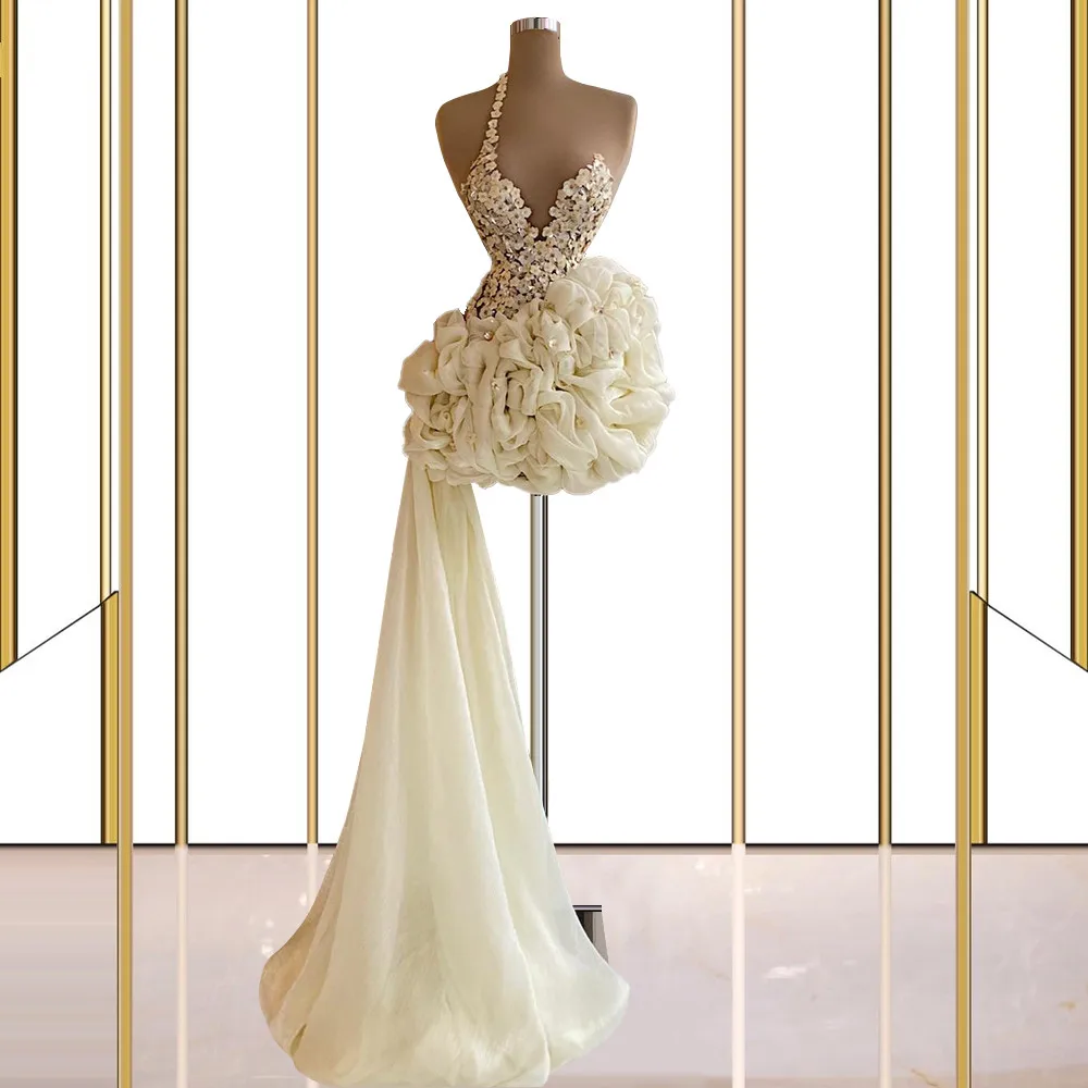 Cocktail Dresses Sheath One-shoulder Short Mini Flowers Homecoming Dresses Haute Couture Customized