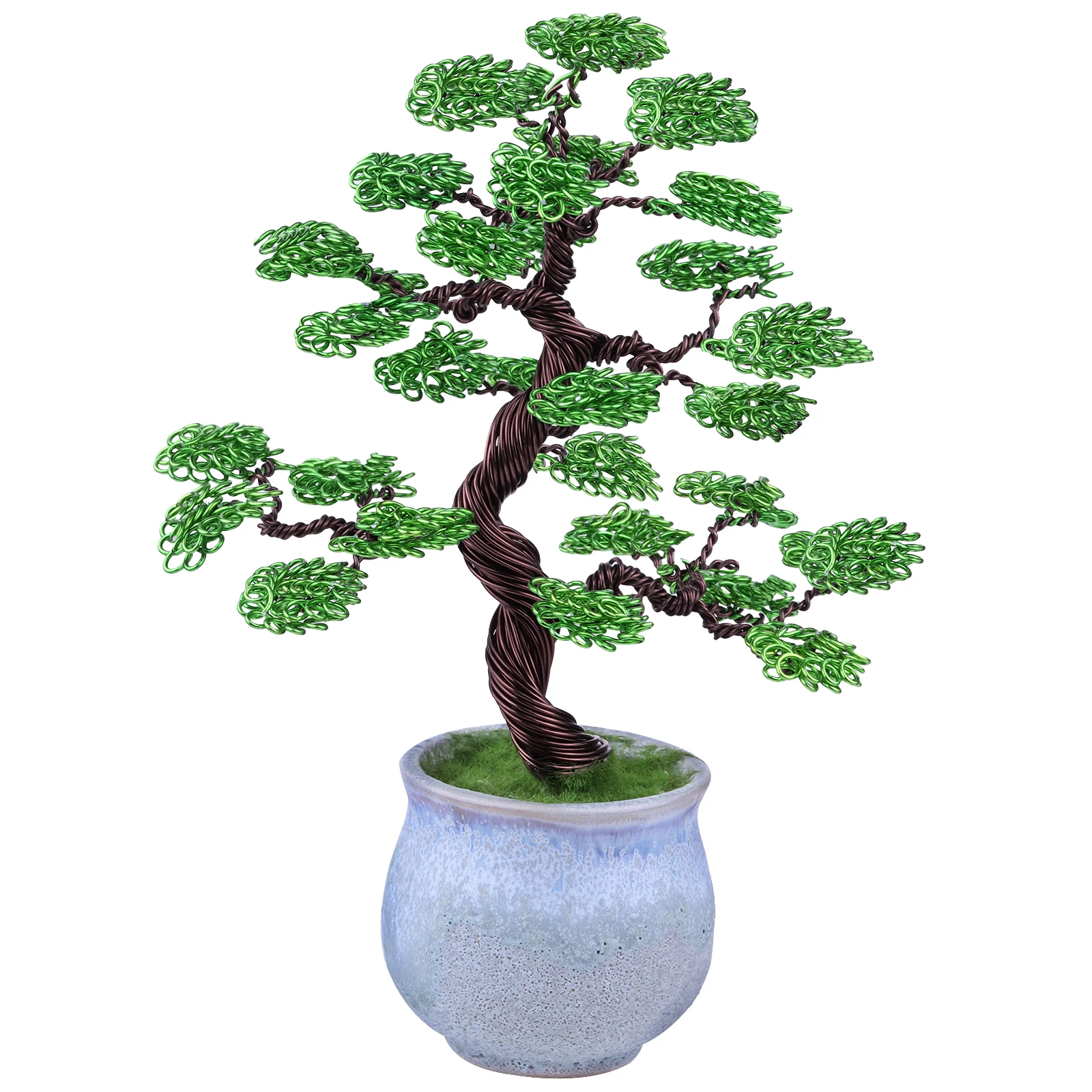 TUMBEELLUWA Color Aluminum Wire Wrapped Luck Money Tree With Ceramics Base Plastic Grass Bonsai Style Home Decoration Ornaments