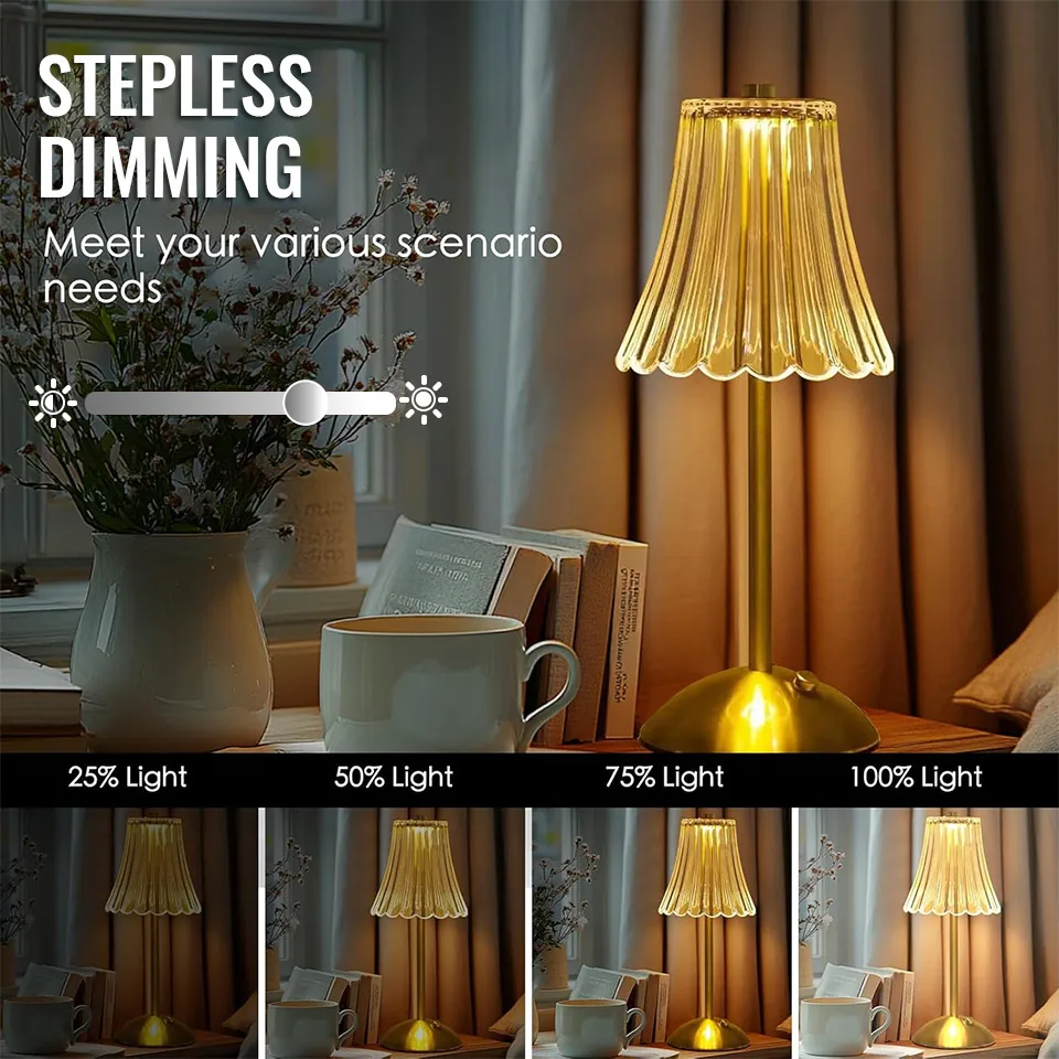USB Rechargeable LED Table Lamps Touch Dimming Night Light 3 Color Cordless Atmosphere Bedroom Bedside Reading Lamps Decor Light