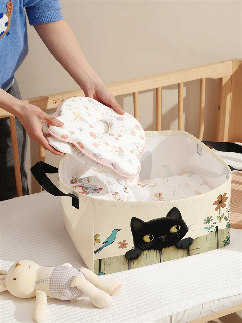 Storage box, underwear, socks, baby toys, storage basket with handle, simple printed decorative storage basket