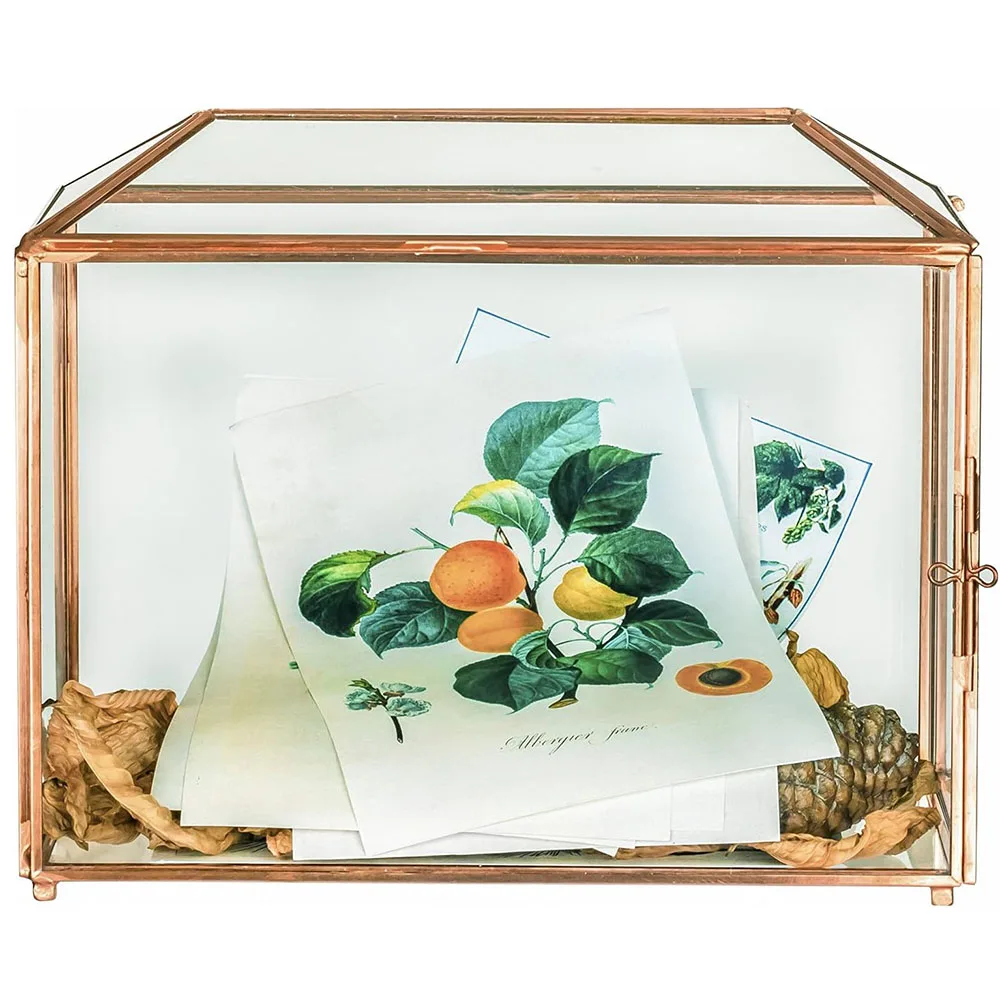 

Copper Glass Card Box for Wedding Reception Handmade Rose Gold Geometric Decorative Terrarium,Party Centerpiece Gift